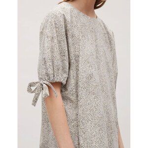 COS Poplin Short Dress Cotton Crew Neck 3/4 Tie Sleeve Black Yellow White Print